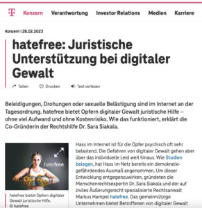 hatefree Partnerorganisation von der ‘Gegen Hass im Netz’-Initiative der Deutschen Telekom​